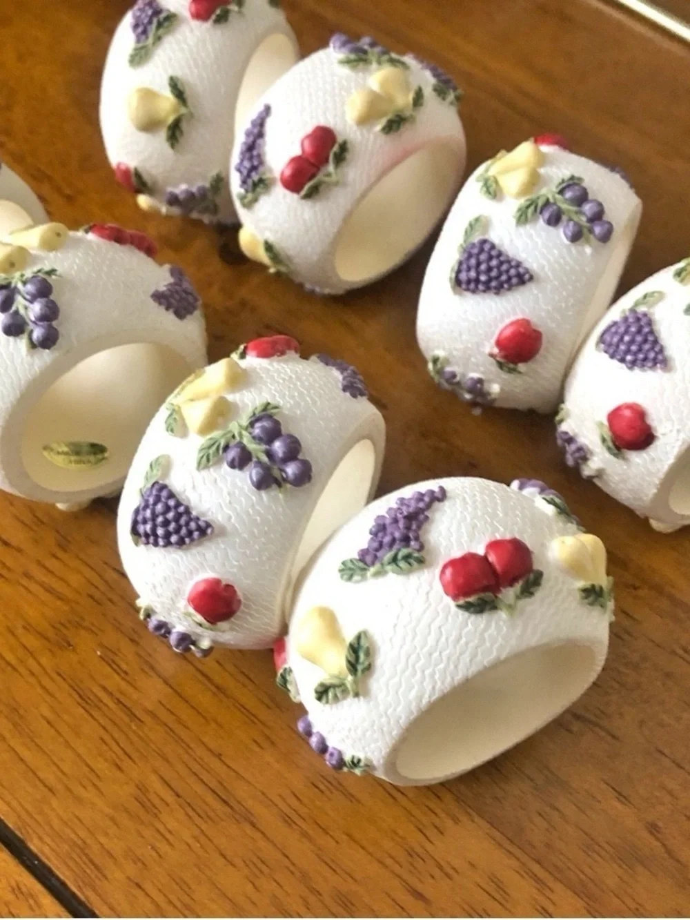 Pier 1 Imports Resin Fruit Motif Napkin Rings Textured Harvest Set of 8